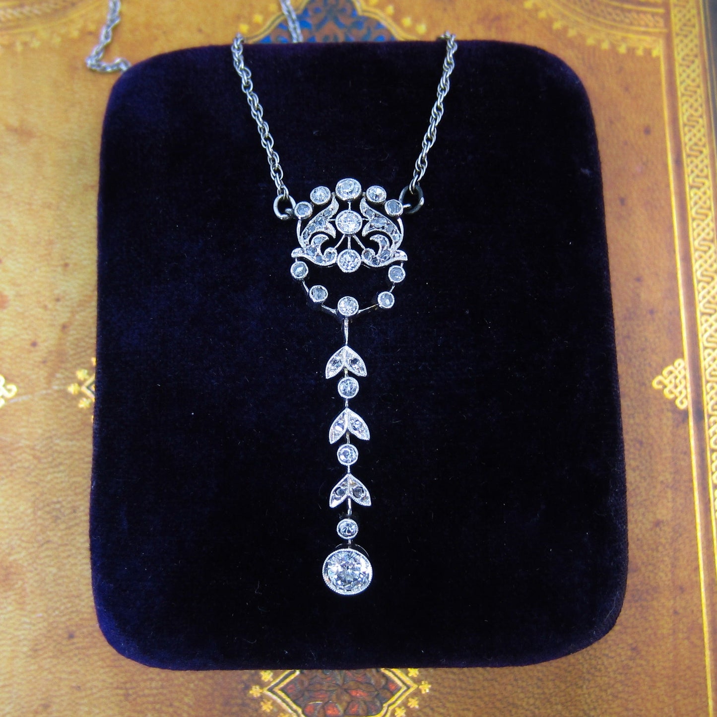 Edwardian Diamond Drop Necklace Platinum/18k c. 1915
