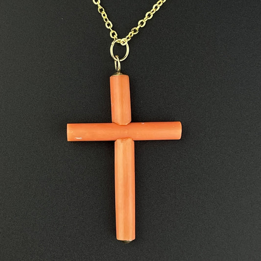 Antique 18K Gold Mediterranean Coral Cross Pendant